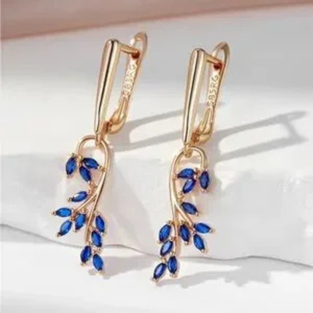 Leaf Shape Dangle Earrings For Women 585 Rose Gold Plated